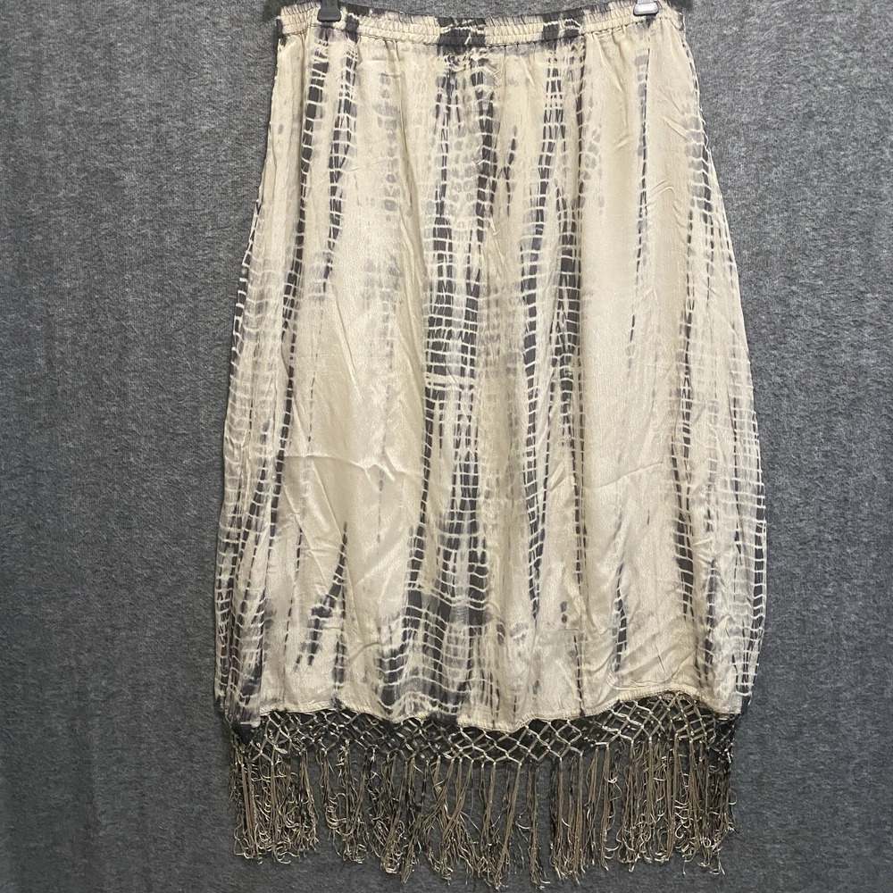 Chicos Skirt Women 2 L Brown Maxi Tie Dye Fringe Boho Hippie Festival Whimsigoth